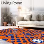 Vibrant Orange Blue Sports Balls Rug