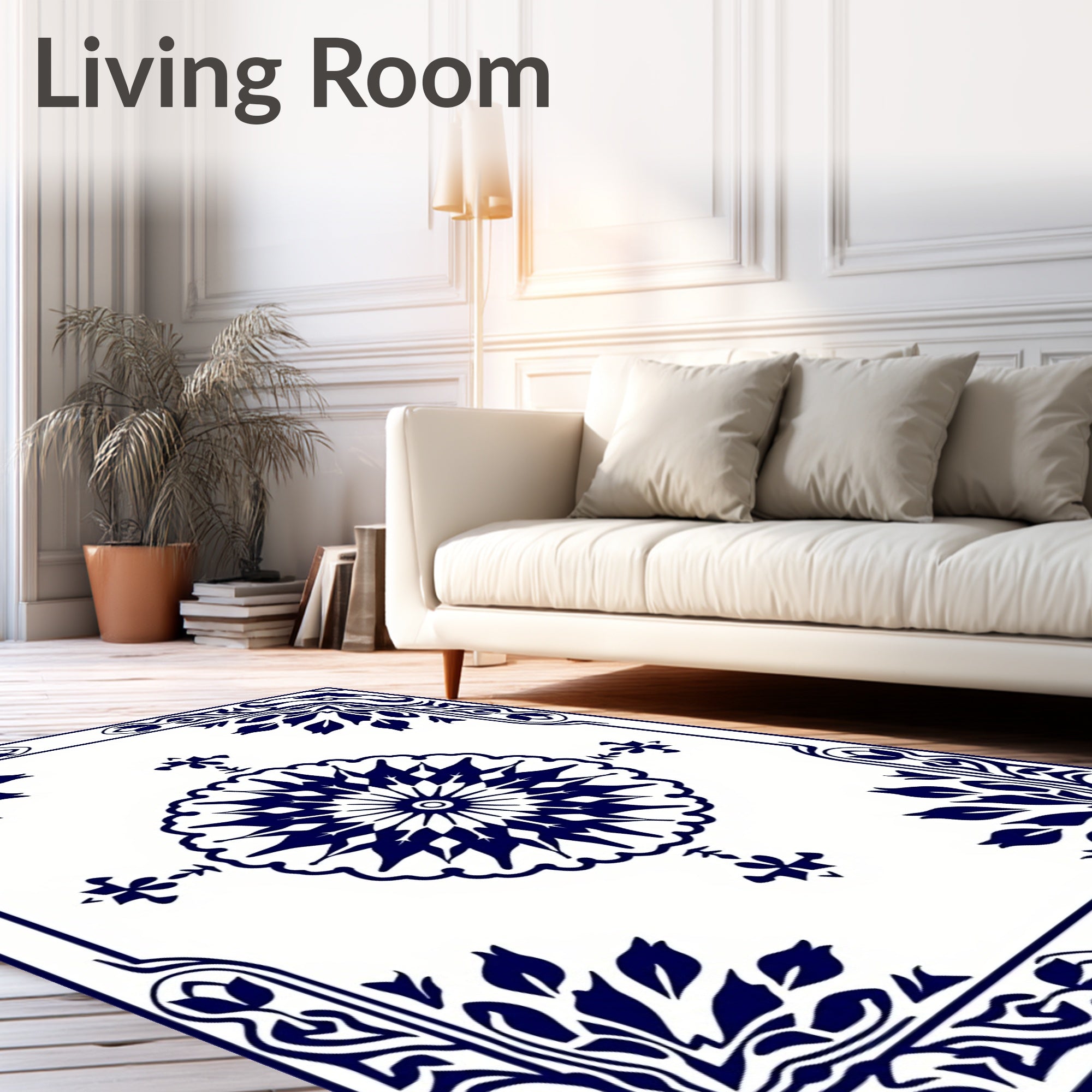 Traditional Navy Floral Medallion Border Rug