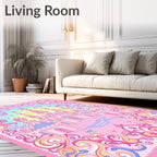 Pink Fairy Tale Castle Rainbow Scape Rug