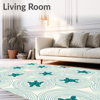 Teal Turtle Circles Line Artwork Rug
