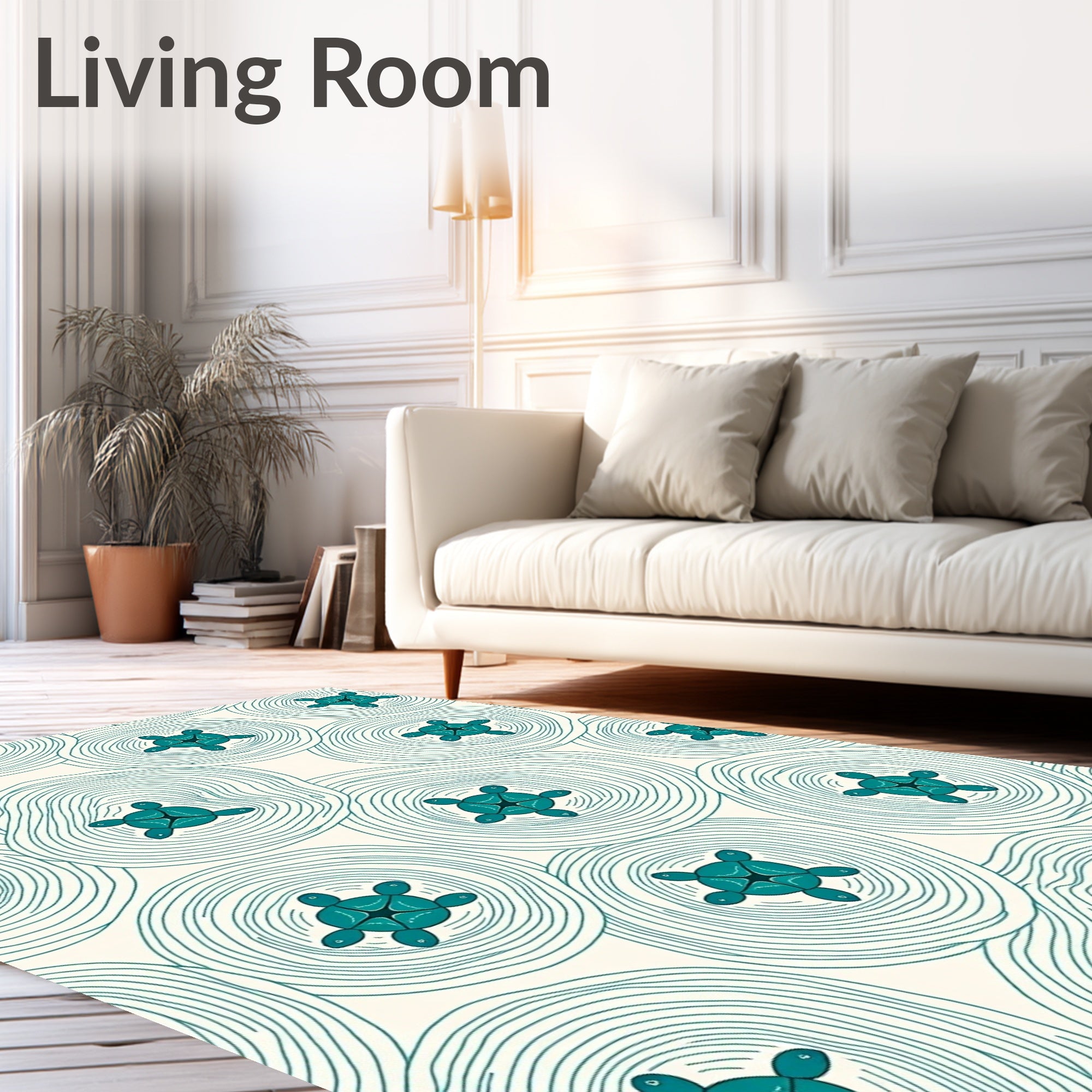 Teal Turtle Circles Line Artwork Rug