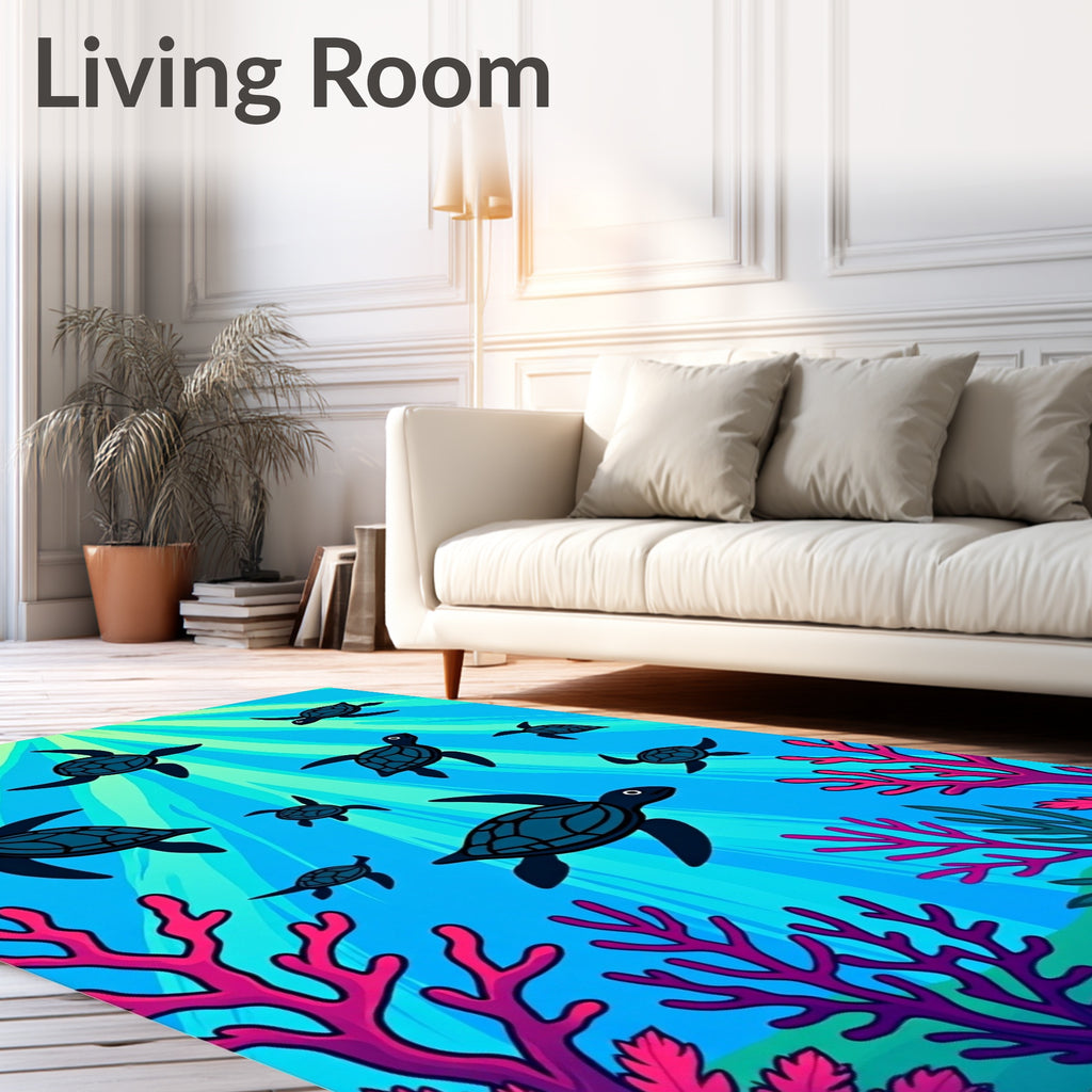 Oceanic Turtles Underwater Coral Rays Rug