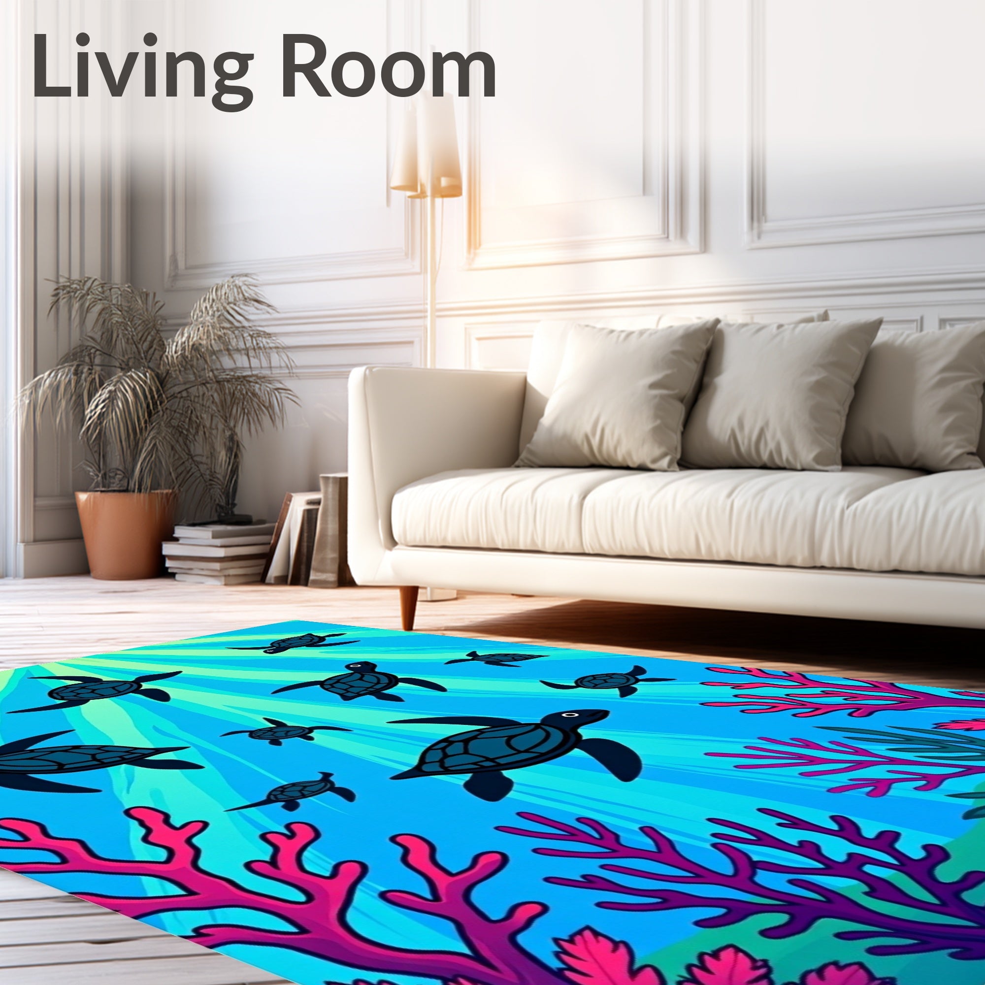 Oceanic Turtles Underwater Coral Rays Rug