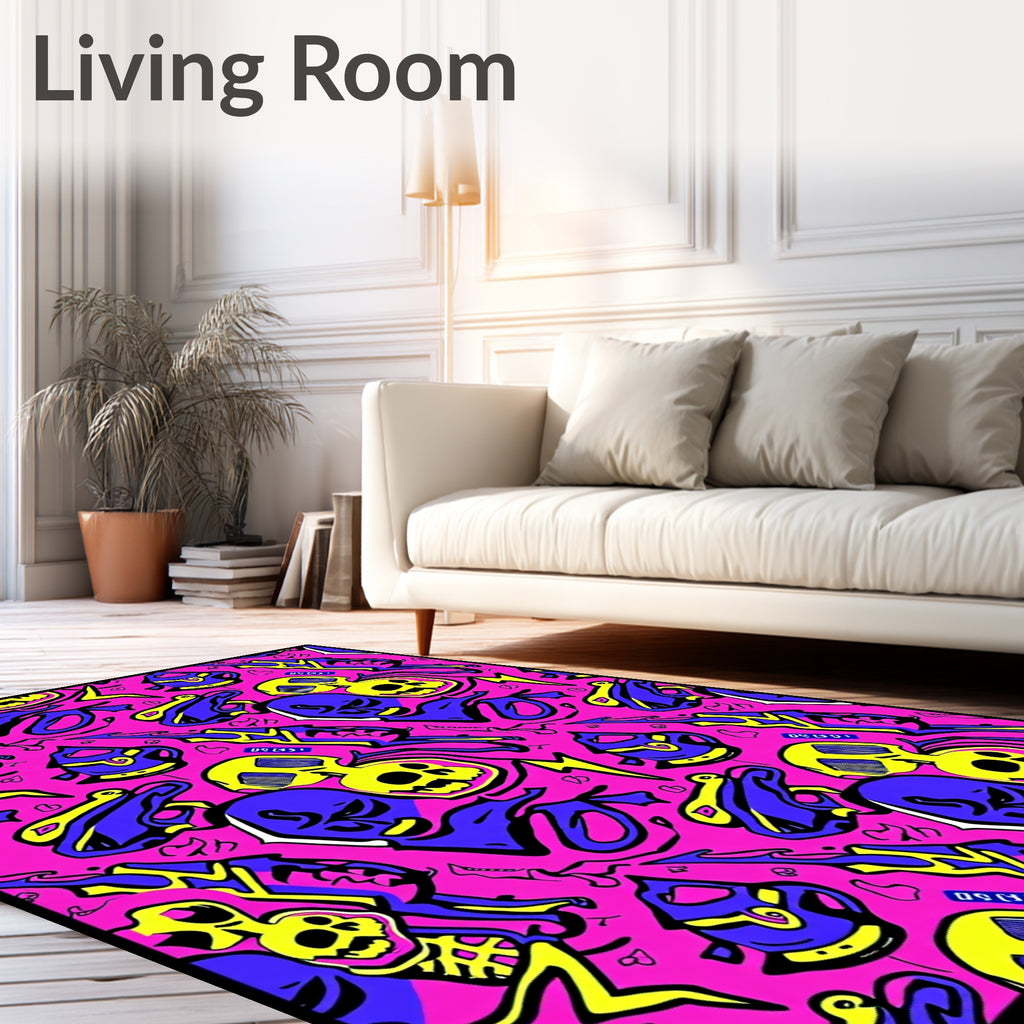 Vivid Pink Skull Weapon Collage Rug