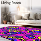 Vivid Pink Skull Weapon Collage Rug