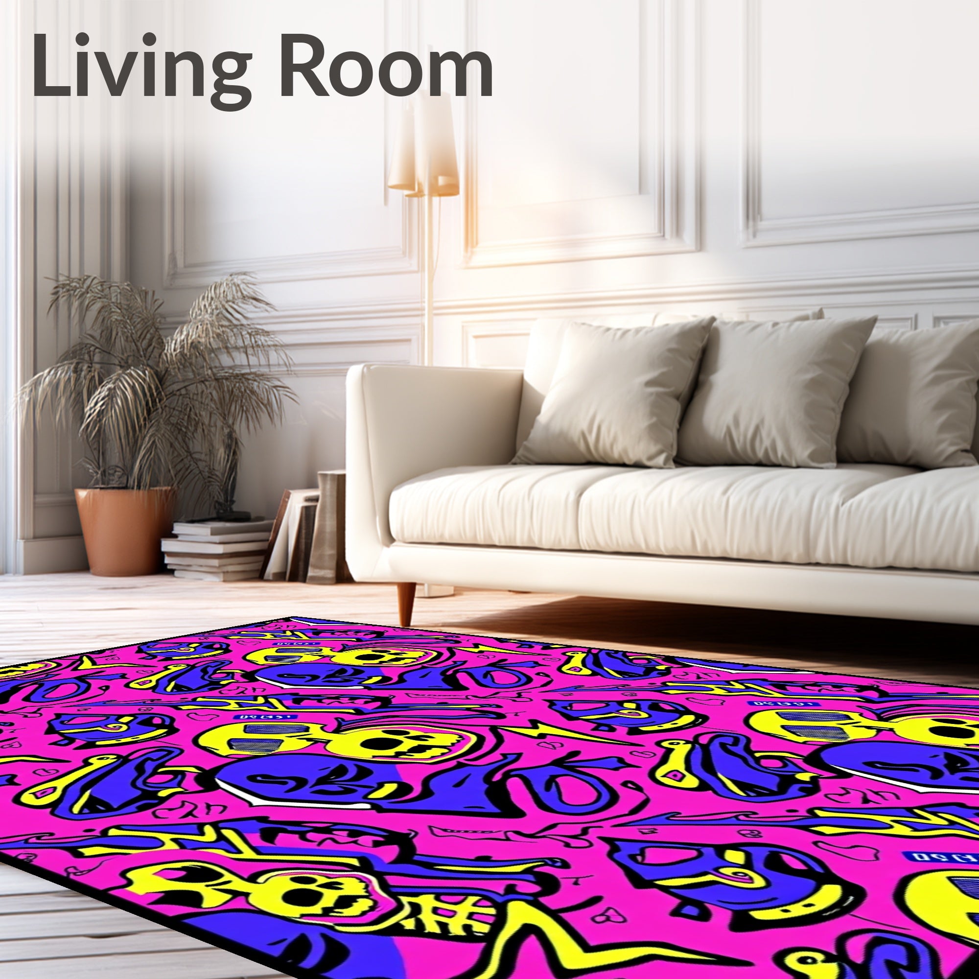 Vivid Pink Skull Weapon Collage Rug