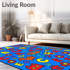 Playful Alphabet Animals Transportation Collage Rug