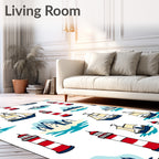 Nautical Red White Lighthouse Ships Rug