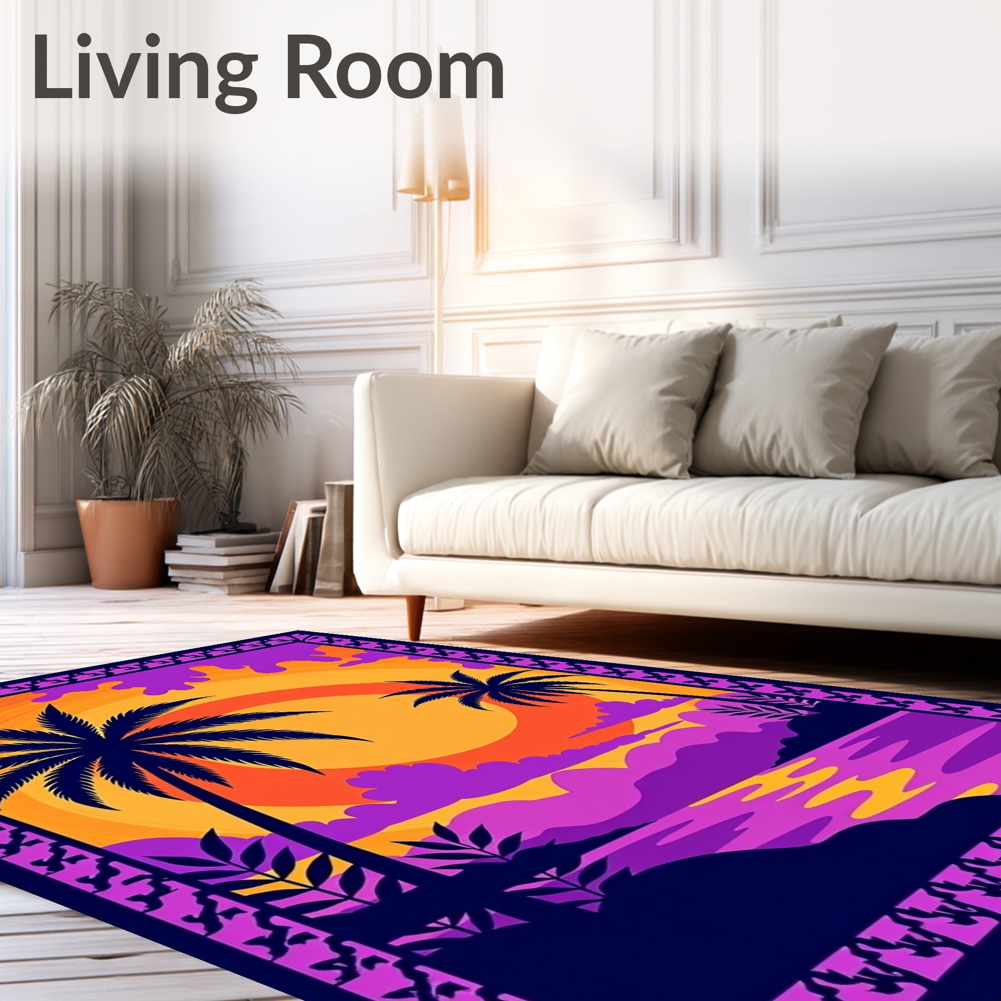 Vibrant Sunset Palms Coastal Serenity Rug