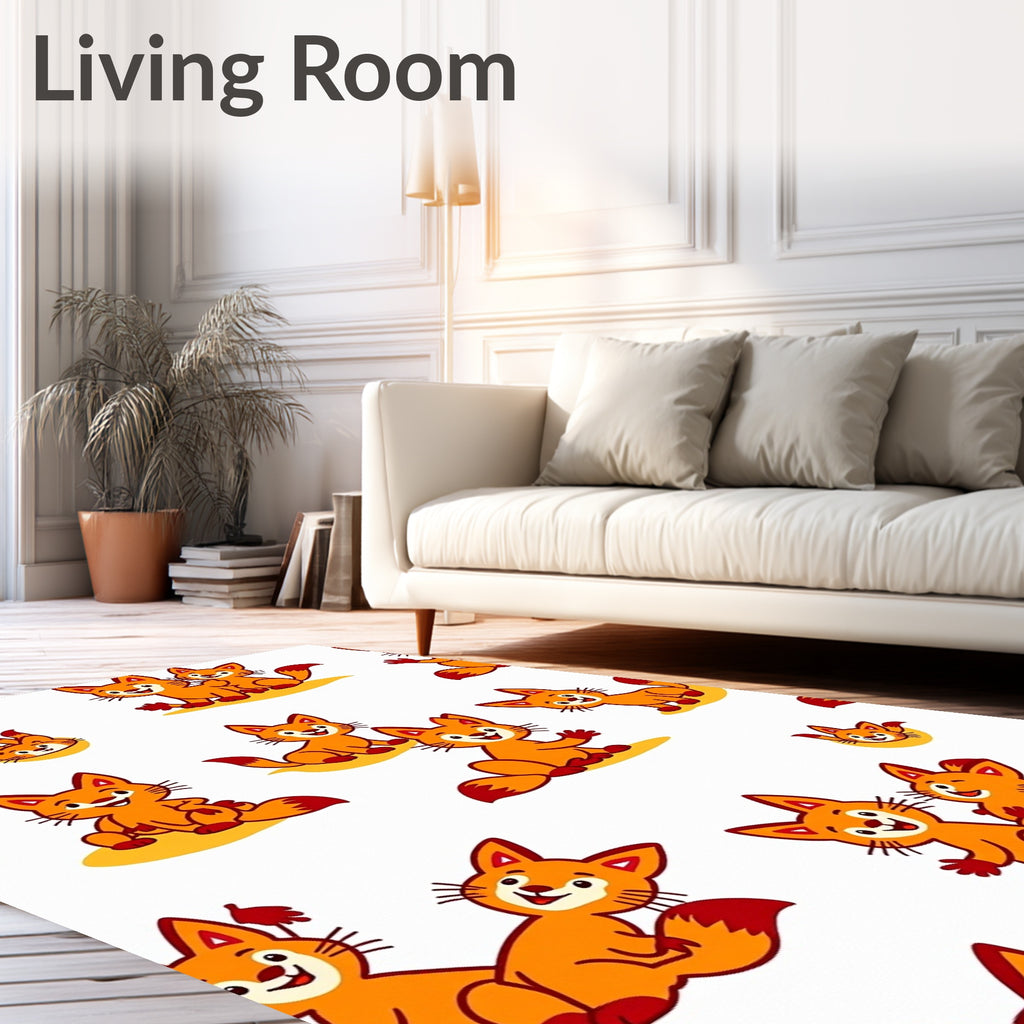 Playful Orange Fox Family Repeat Rug