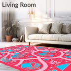 Whimsical Pink Village Houses Rug