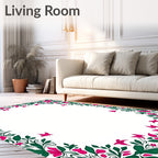 Vibrant Pink Floral Greenery Border Rug