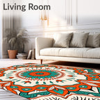 Orange Teal Floral Medallion Art Rug