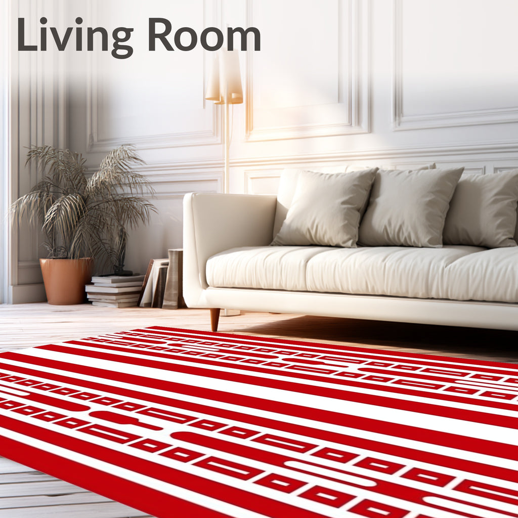 Bold Red White Striped Linear Rug
