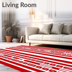 Bold Red White Striped Linear Rug