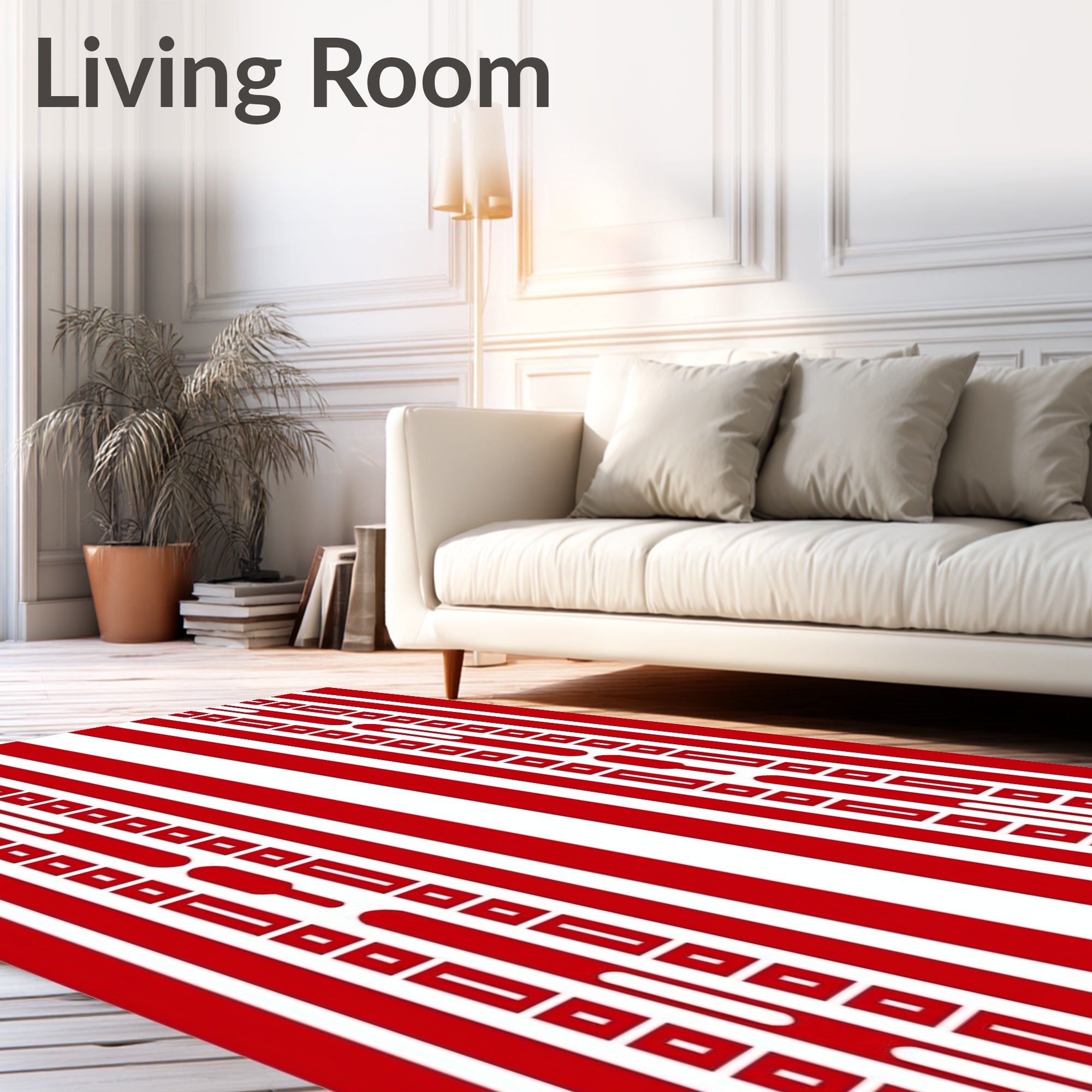 Bold Red White Striped Linear Rug