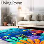 Midnight Blue Ocean Dolphin Coral Scene Rug