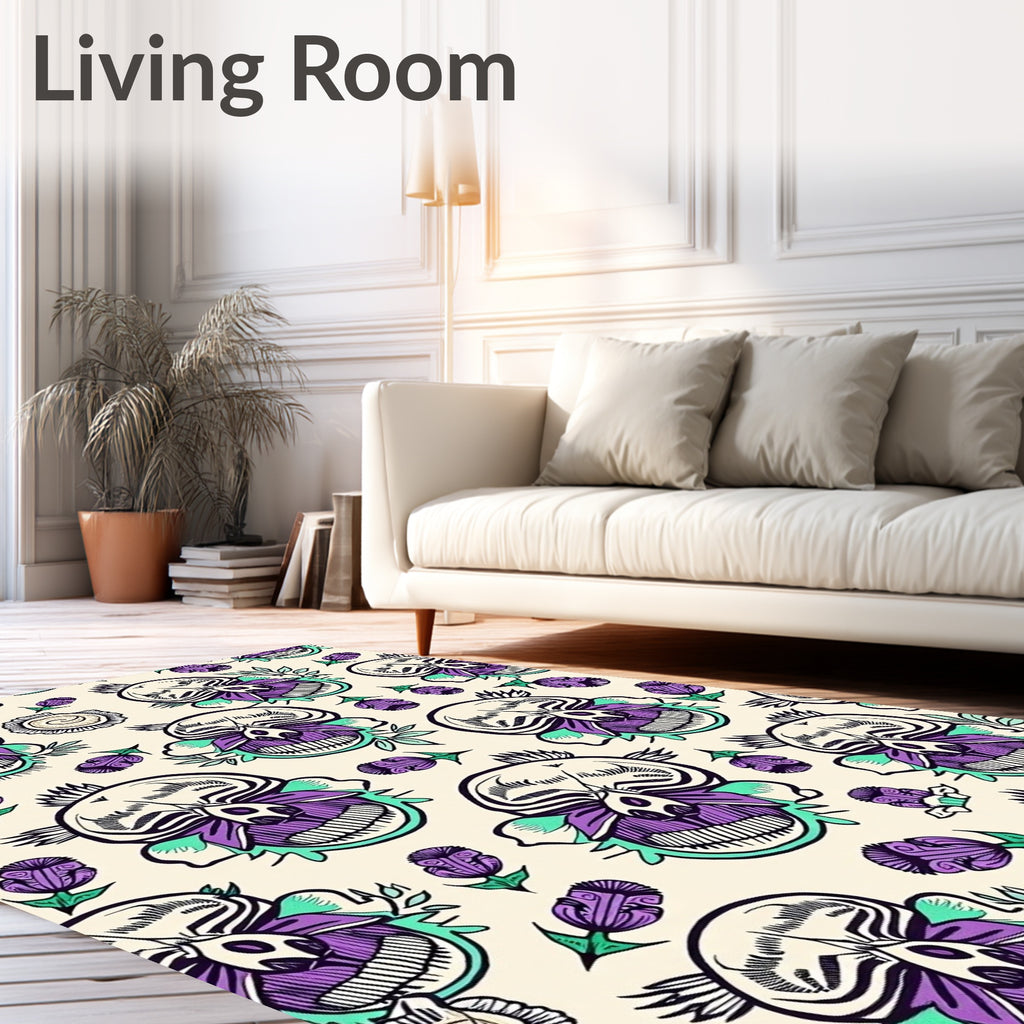 Purple Skull Floral Cream Background Rug