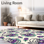 Purple Skull Floral Cream Background Rug