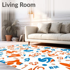 Bold Orange Blue Abstract Forms Rug
