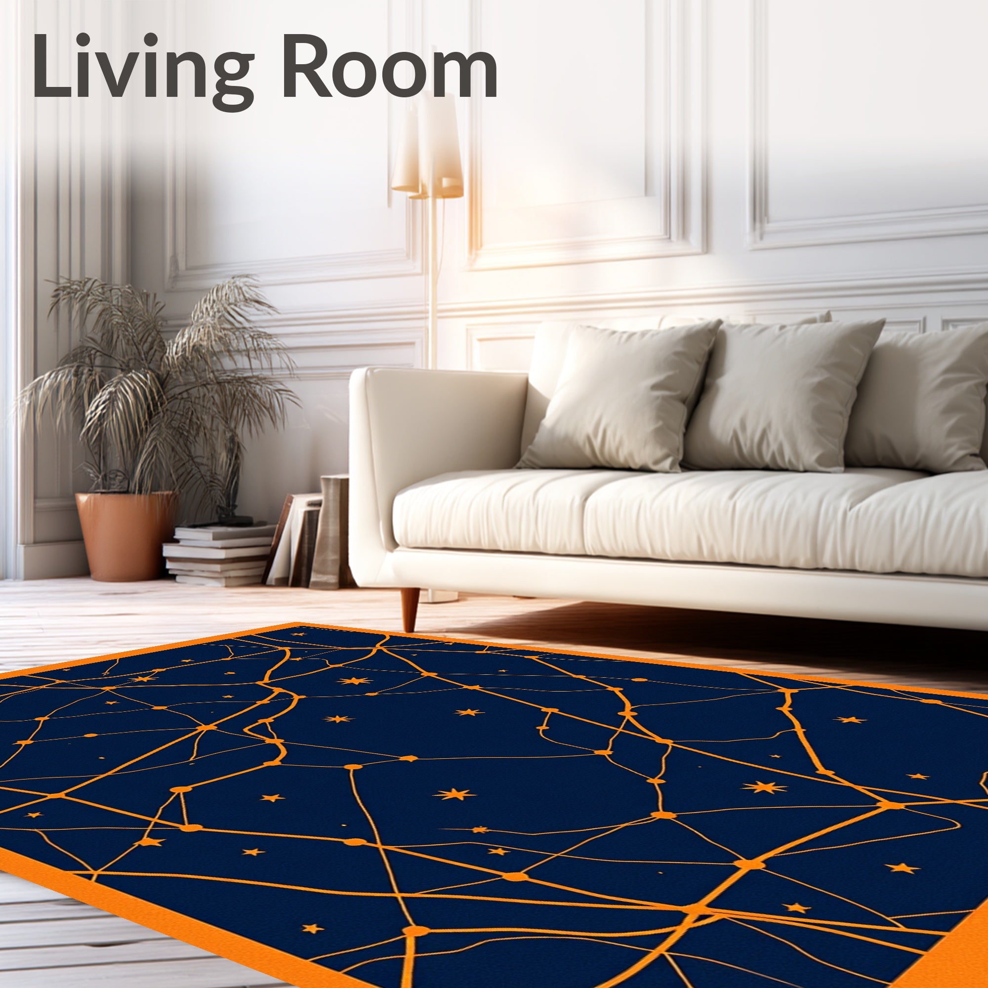 Cosmic Orange Lines Celestial Map Rug