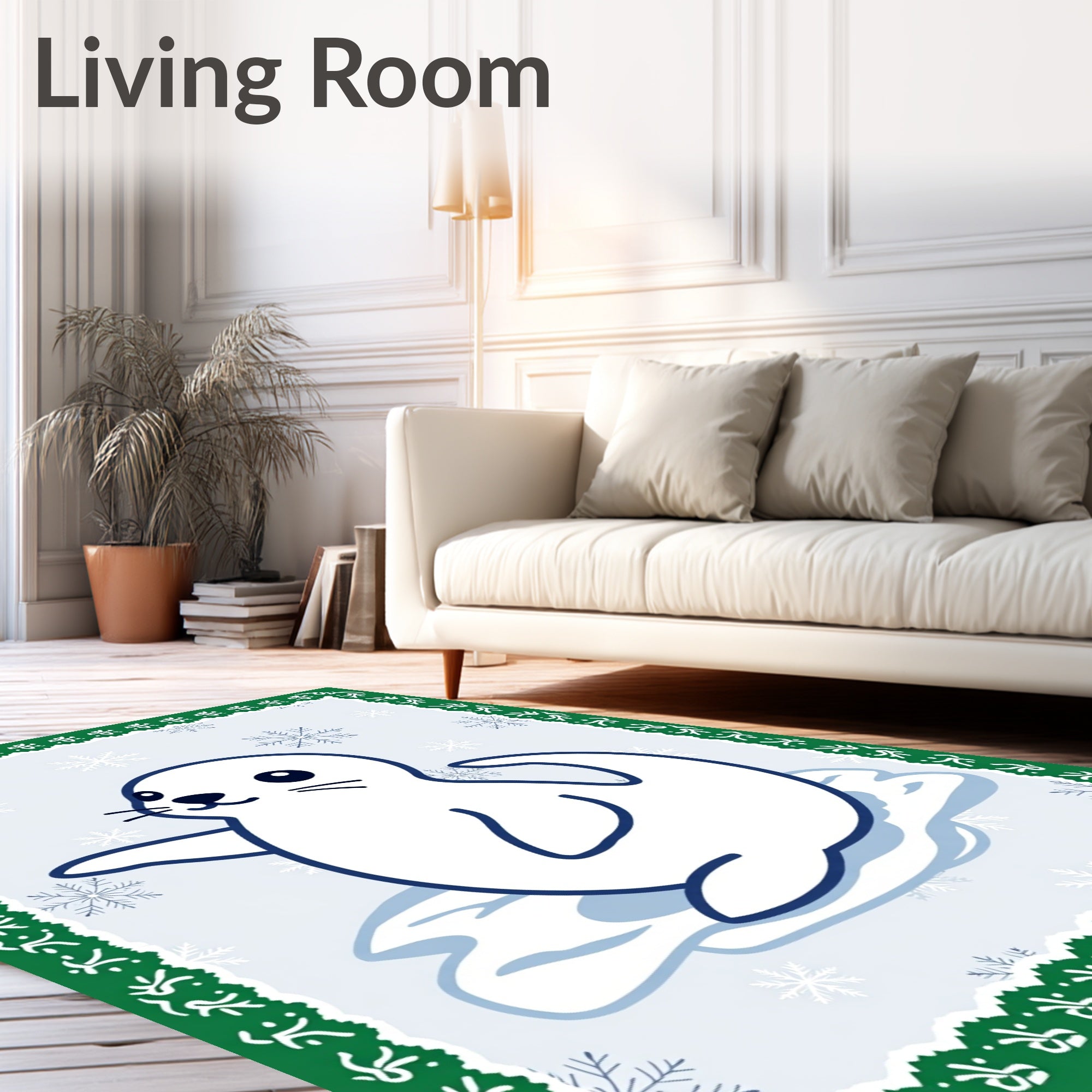 Cute Seal and Snowflakes Border Rug