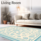 Pale Blue Vintage Floral Compass Rug