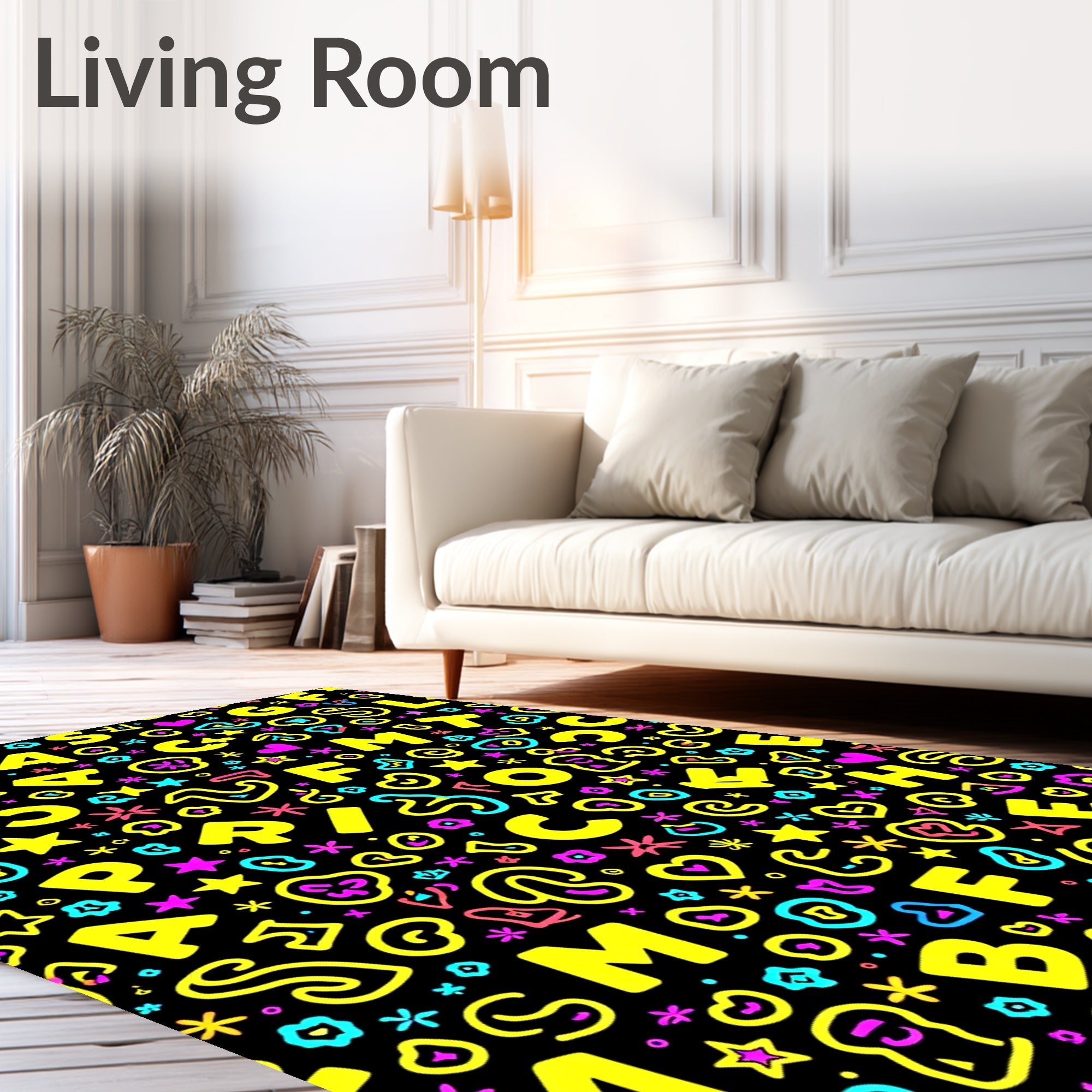 Retro Alphabet Hearts Stars Collage Design Rug