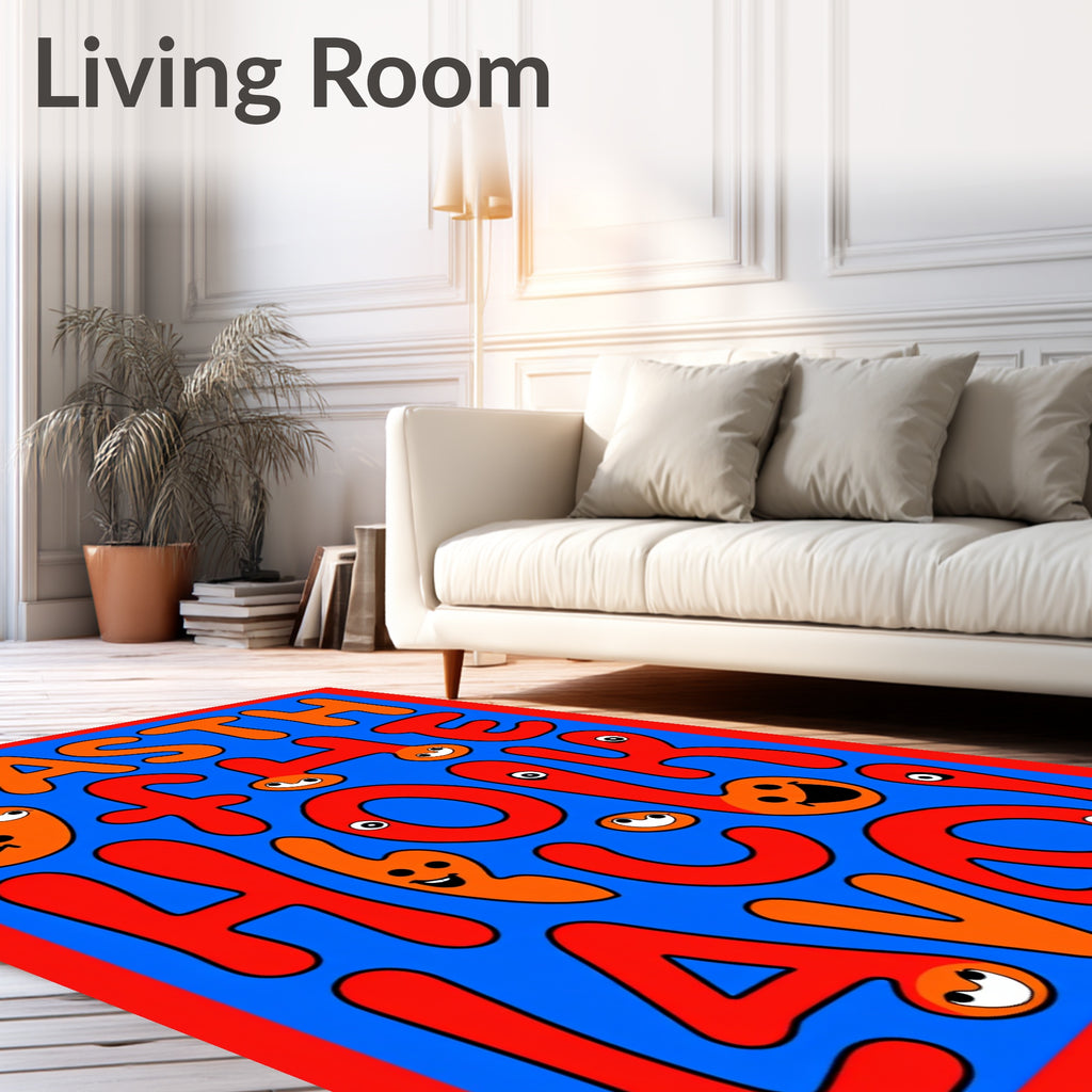 Bold Red Orange Playful Letters Rug