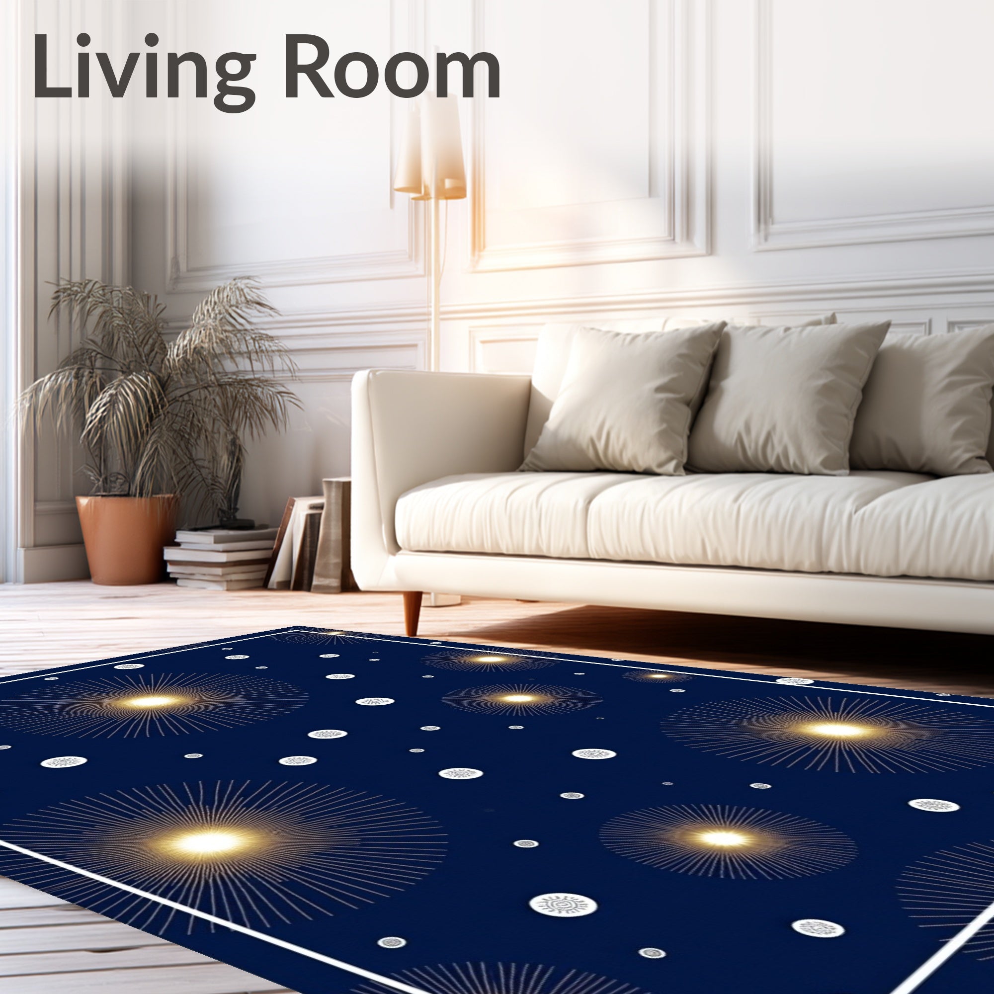 Navy Golden Starburst Sunburst Rug