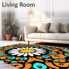 Vibrant Orange Daisy Mandala Rug