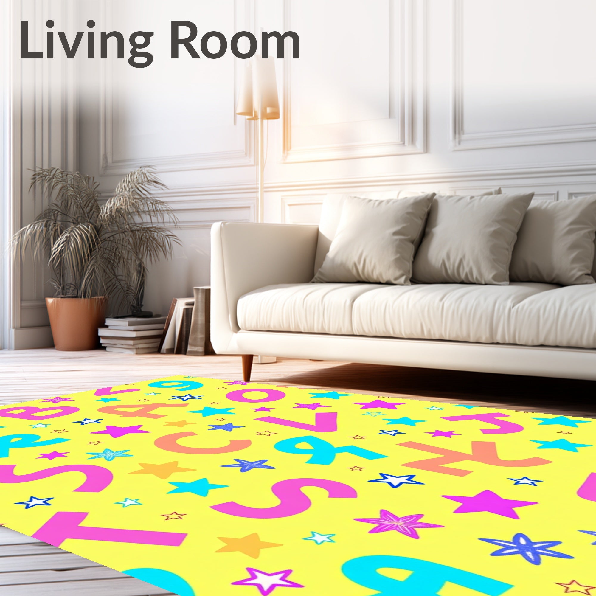 Whimsical Alphabet Stars Yellow Rug