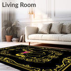 Golden Carousel Horse with Rose Garland Border Rug