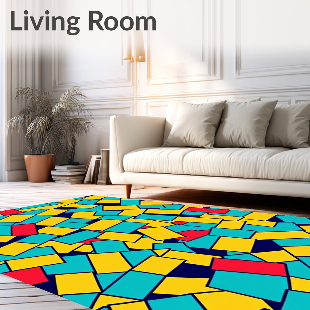 Bold Blue Red Yellow Rectangles Abstract Rug