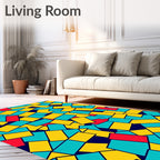 Bold Blue Red Yellow Rectangles Abstract Rug