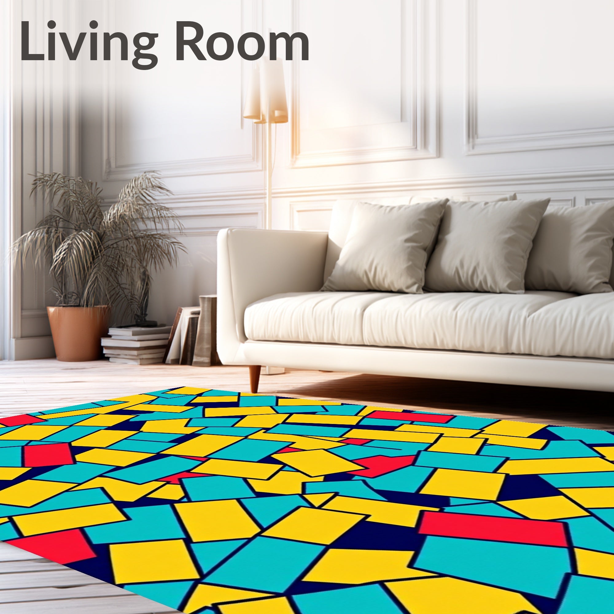 Bold Blue Red Yellow Rectangles Abstract Rug