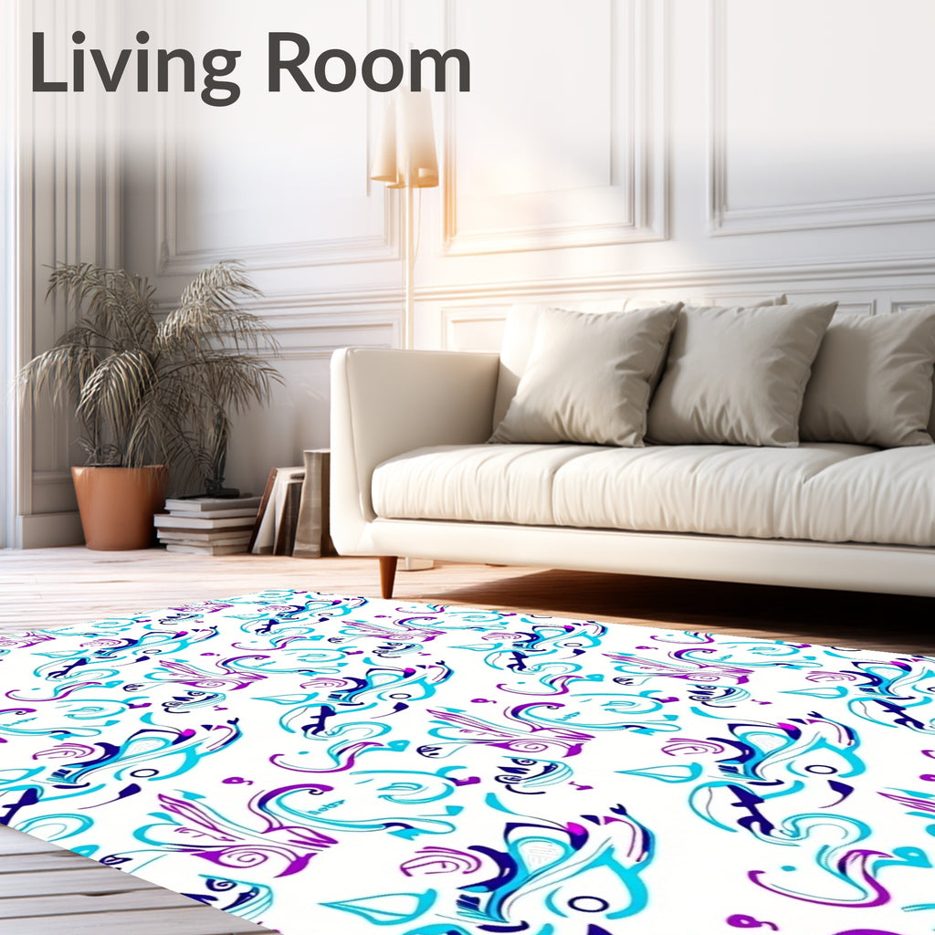 Teal Purple Swirl Curlicue Abstract Rug