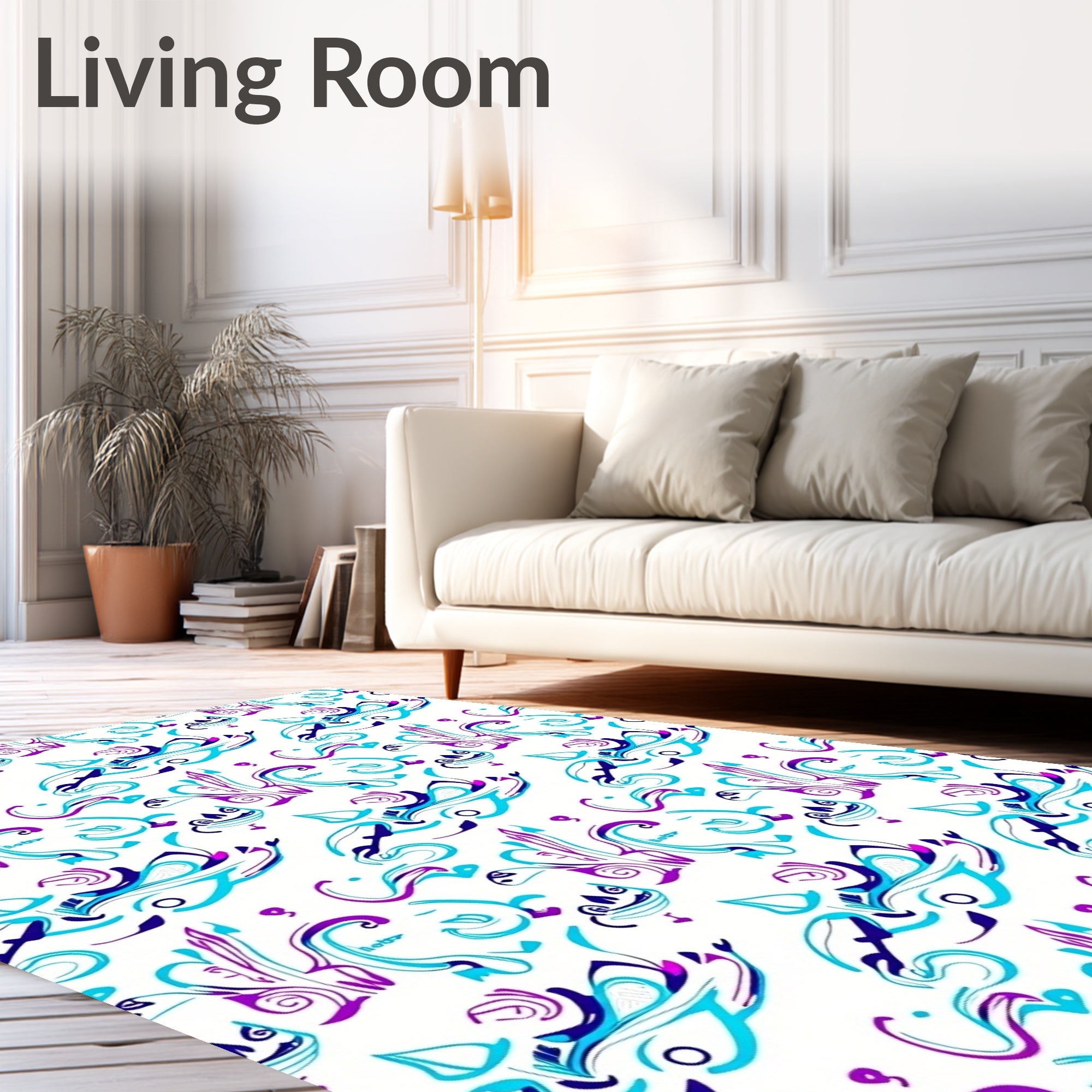 Teal Purple Swirl Curlicue Abstract Rug
