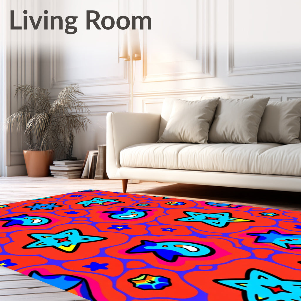 Vibrant Blue Star Whirlygig Rug