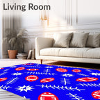 Red Football Star Branch Blue Rug