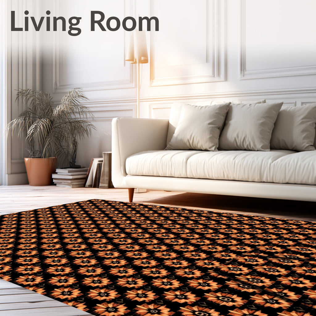 Golden Orange Floral Tessellation Rug