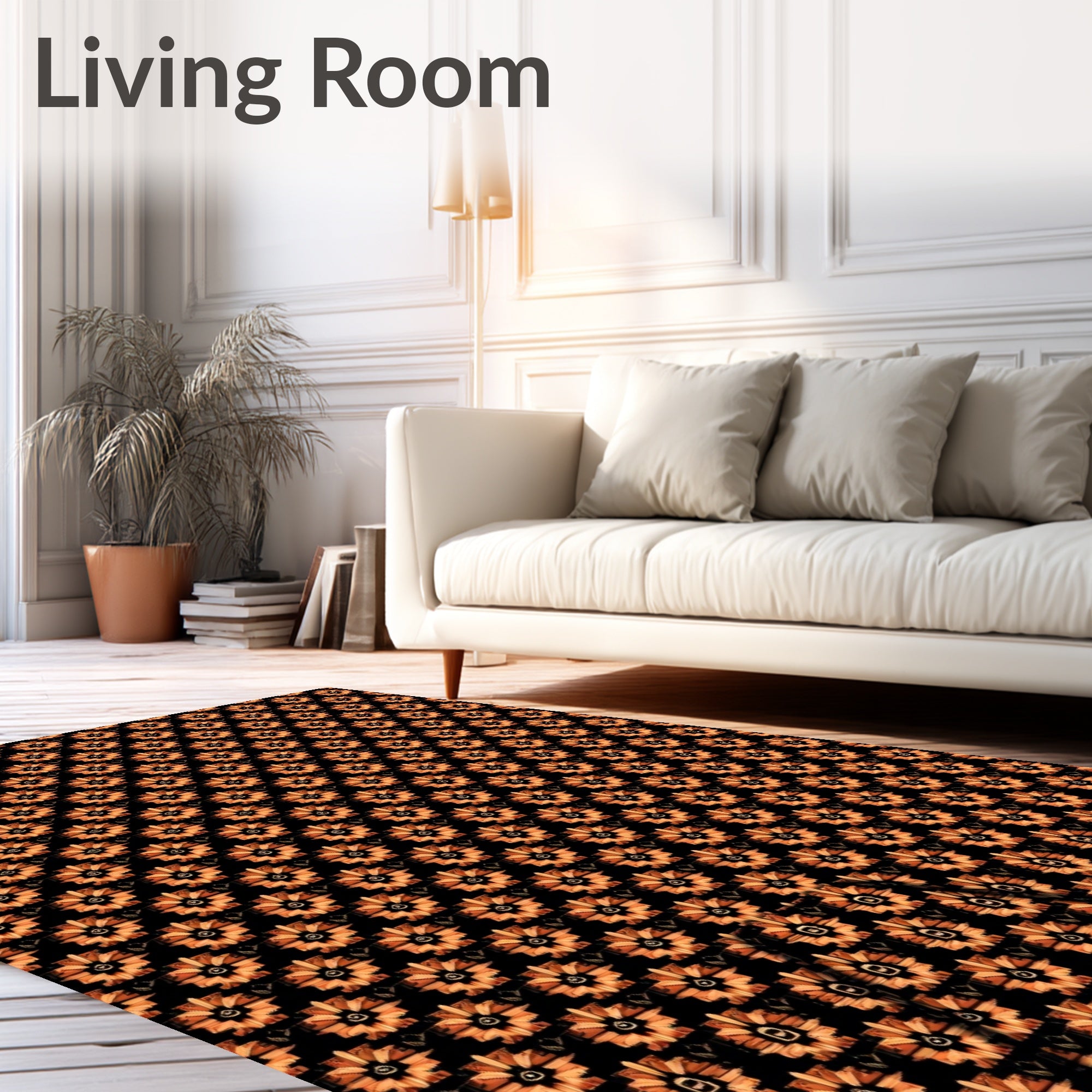 Golden Orange Floral Tessellation Rug
