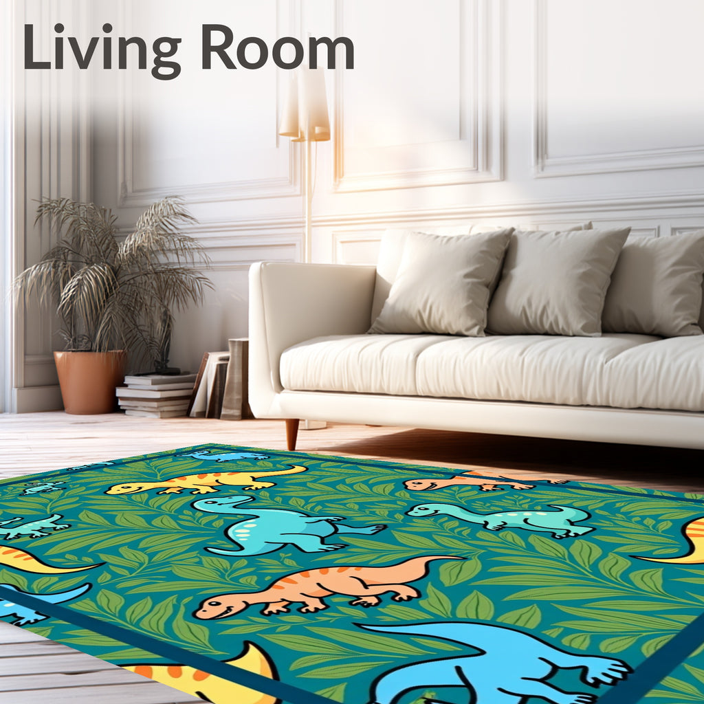 Whimsical Dinosaur Jungle Leaf Rug