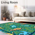Whimsical Dinosaur Jungle Leaf Rug