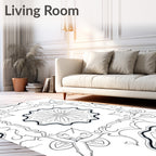 Ornate Floral Mandala Black White Art Rug