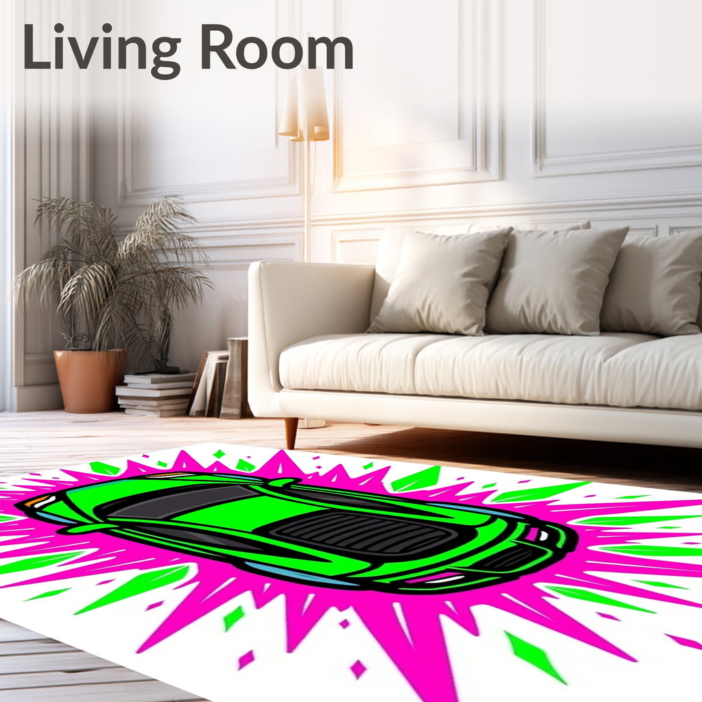 Bright Green Car Burst Rug
