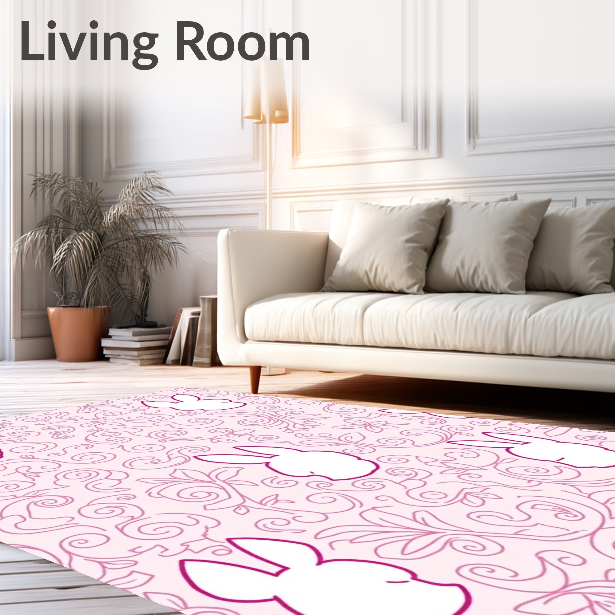 Pink Bunny Swirl Floral Rug