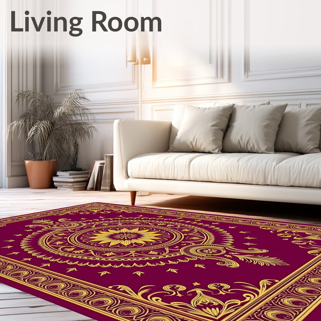 Exotic Plum Gold Floral Medallion Rug