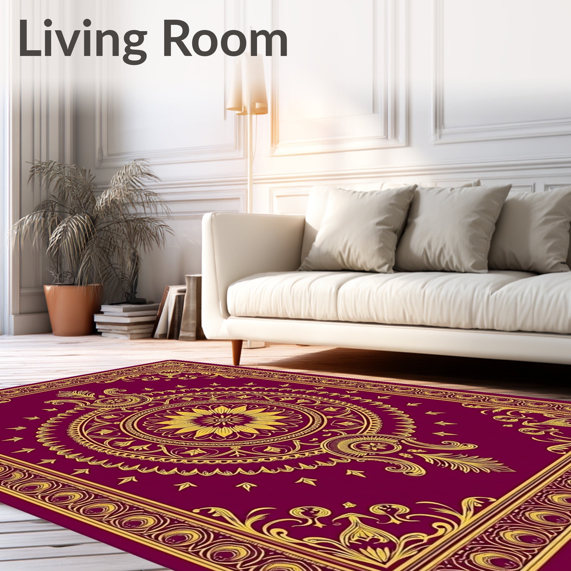Exotic Plum Gold Floral Medallion Rug