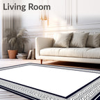 Deep Blue Geometric Border Rug
